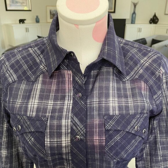 Ariat Fitted Snap Down Metallic Plaid Western Shirt Cowgirl Deep Purple XS NWOT - Picture 4 of 14